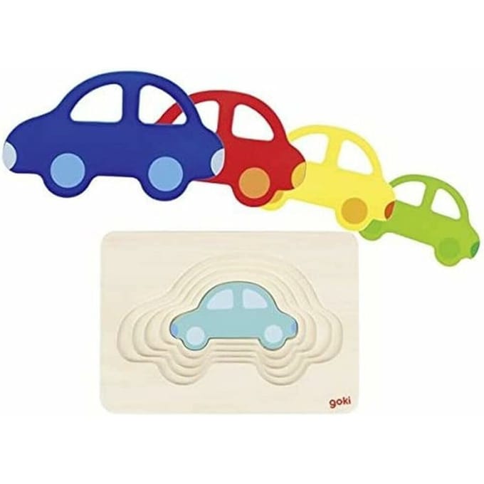 GOKI Puzzel - Auto's - 5 Stukken - 17,5X3,5X1,6Cm - Hout - 2 Jaar