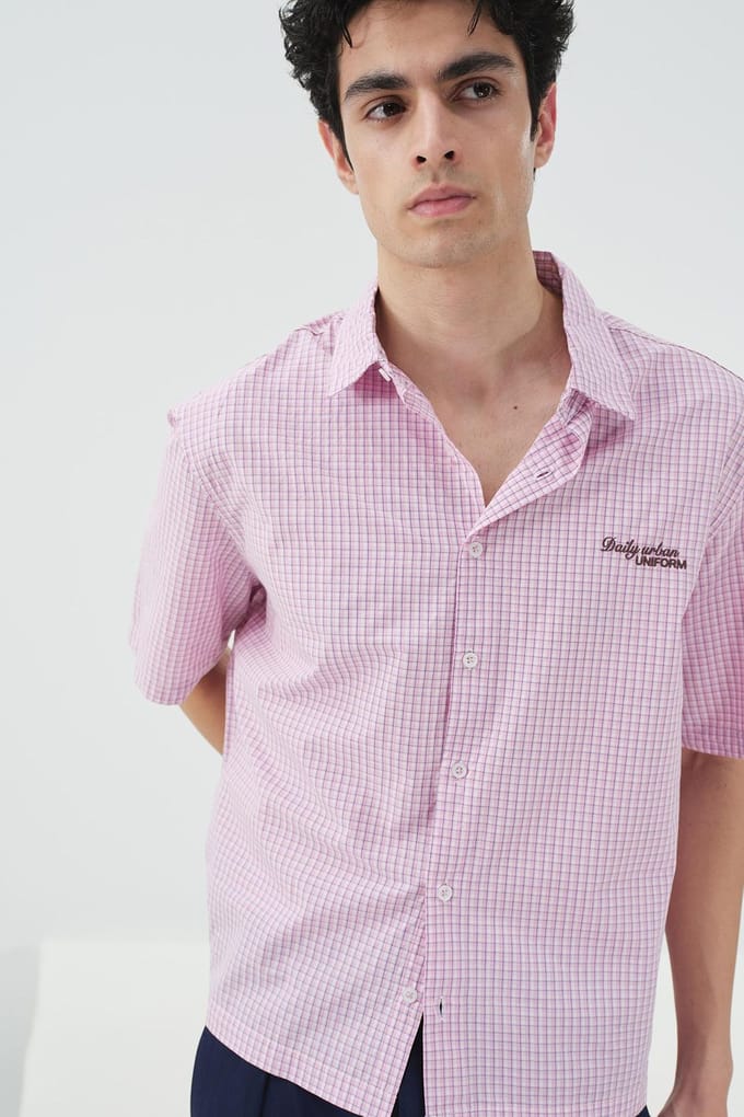 Heren Gingham Katoen Poplin Korte Mouwen Overhemd
