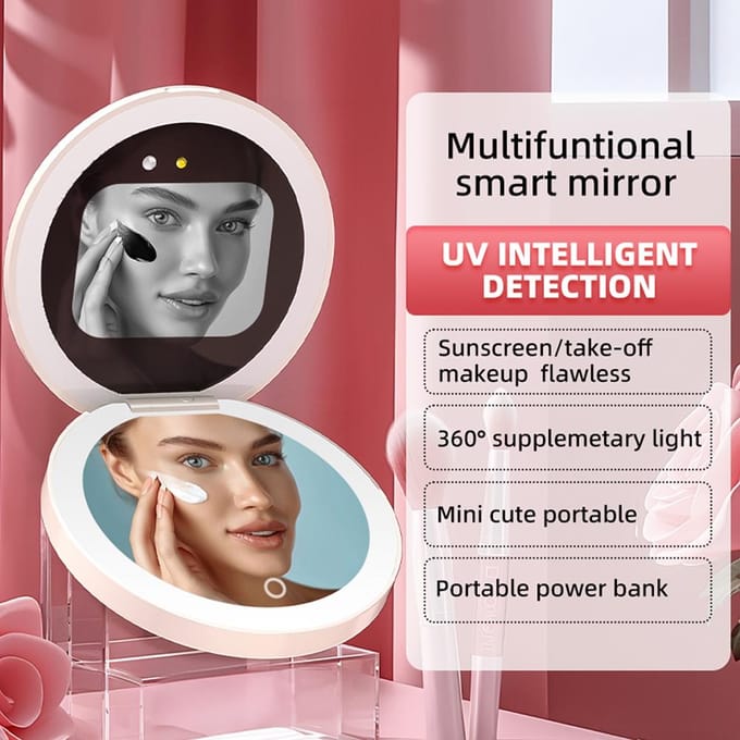 Slimme Zonnebrandcrème UV Spiegel met UV Camera voor Zonnebrandcrème Test LED Invullicht 3 Lichtmodi Reizen wit