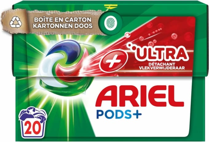 Ariel +Ultra - Vlekverwijderaar & Wasmiddelcapsules - Pods+ - Witte en Gekleurde Was - 20 Wasbeurten