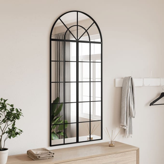 Vidaxl Wandspiegel, Zwart, 60X130 Cm, Afgerond Met Boog, IJzer