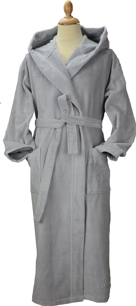 ARTG Robezz - DeLuxe - Velours Badjas met Capuchon - Lichtgrijs - Light Grey - Maat XS