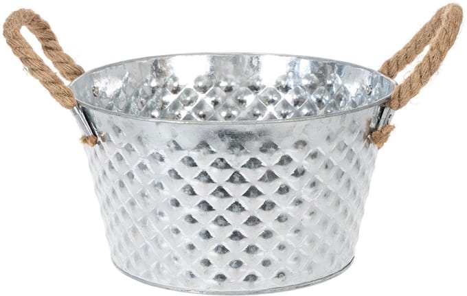 Ronde zinken kom met touwgrepen Ø25cm H14cm