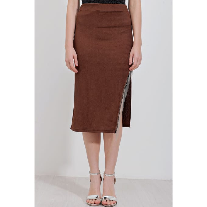 Gestructureerde Midi Rok met Kettendetail