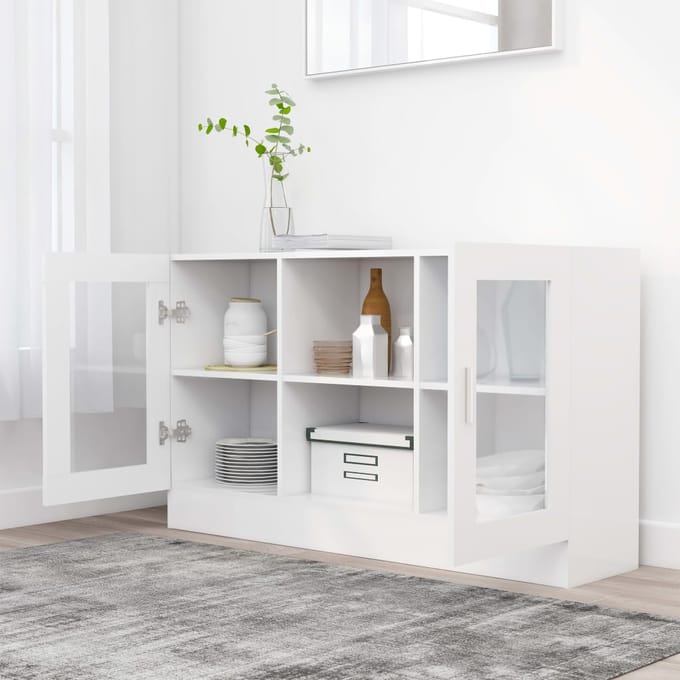vidaXL - Vitrinekast - 120x30,5x70 - cm - bewerkt - hout - wit