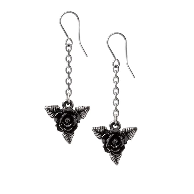 Alchemy - Blank Rose Droppers Oorbellen - Zilverkleurig/Zwart