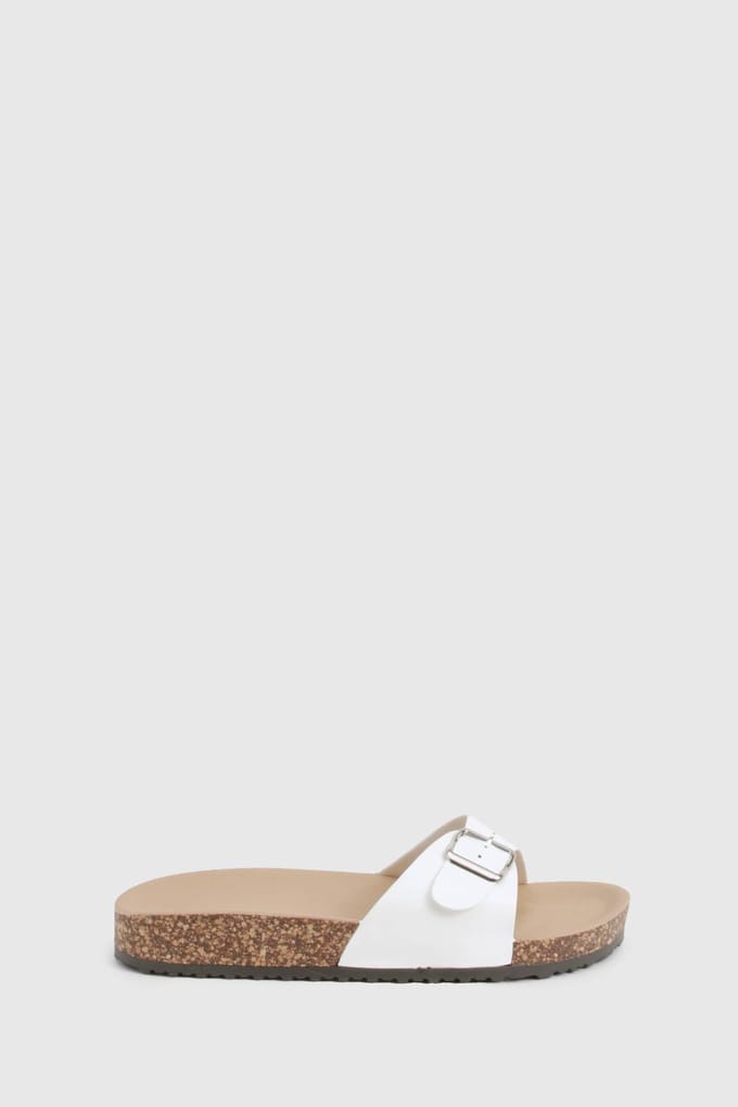 boohoo Dames Buckle Footbed Slider | Wit | Maat: 36