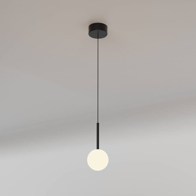 Mantra Iluminación Kelder hanglamp, 1-lamp, ijzer, zwart, glas, wit
