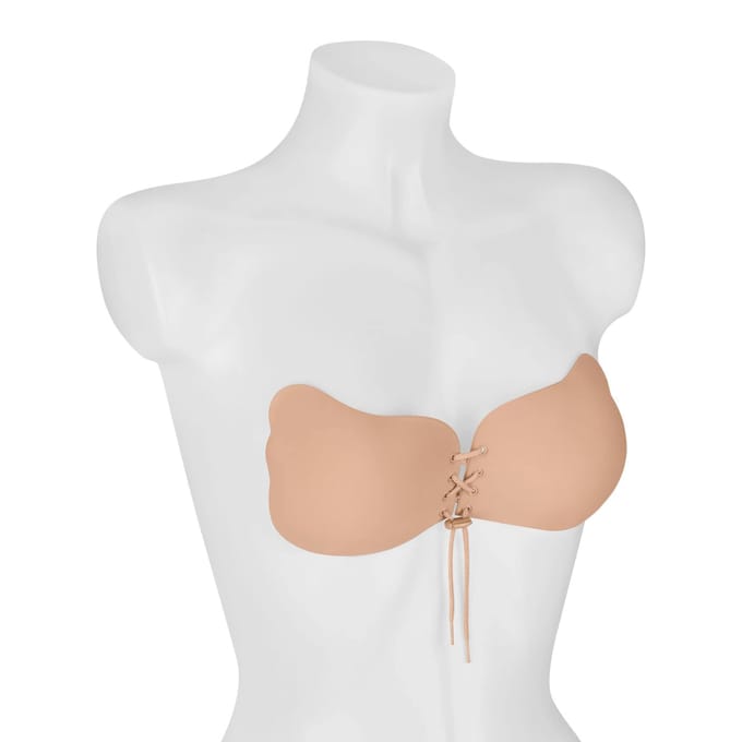 Bye Bra Lace-It Bh, Zelfklevende Bh, Push-Up Bh, Plak BH vetersluiting, Strapless En Backless Bh, Cup A-E, Beige, E