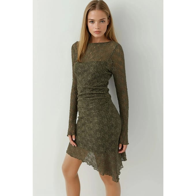 Asymmetrische Kanten Mini-jurk met Schoutnek