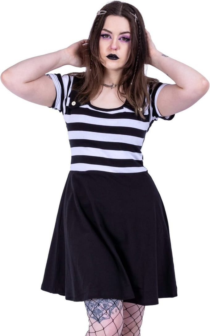 Rockabella - Isolde Korte jurk - S - Zwart/Wit