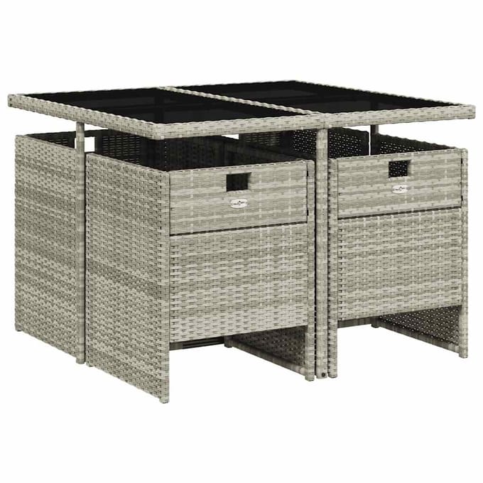 vidaXL - 5-delige - Tuinset - met - kussens - poly - rattan - lichtgrijs