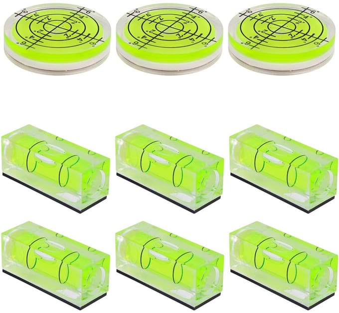 Dailygoods- Waterpas Mini - 9 Stuks - Magnetisch/Vierkant/Rond - Nivelleren - Acryl/ABS - Compact - Nivelleerinstrument
