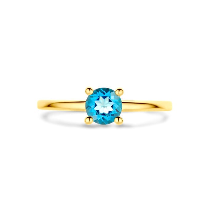 14K Geelgoud Ring London Blue Topaas 4030111