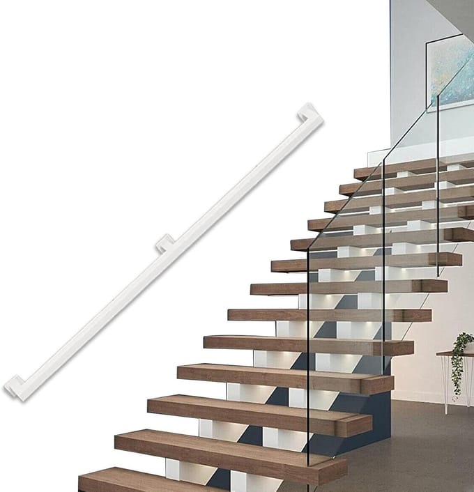 Trapleuning Set - Muursteun Handgreep - Veilige Trappen - Smeedijzer Constructie - 60cm Lengte - Wit
