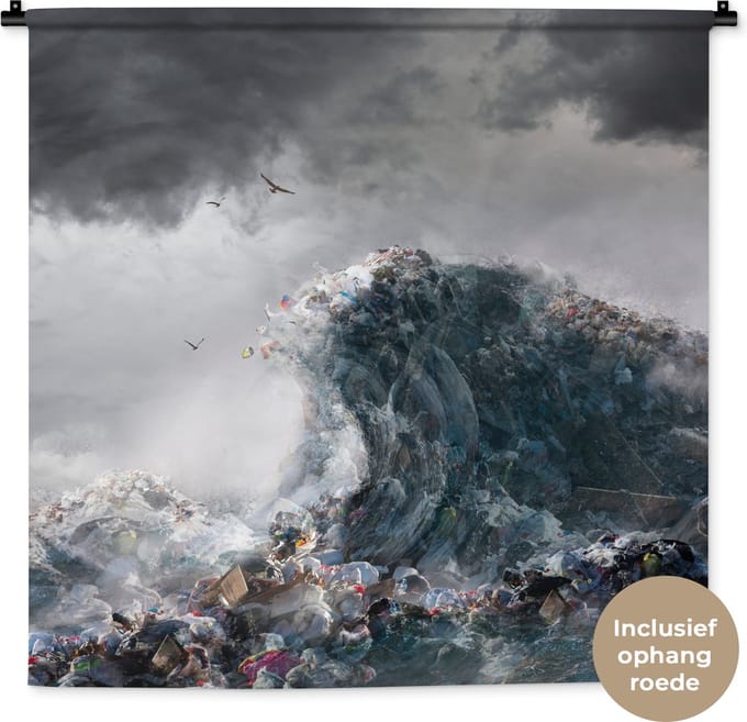 Wandkleed - Wanddoek - Zee - Golf - Afval - 90x90 cm - Wandtapijt
