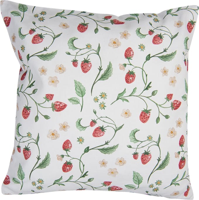 Clayre & Eef Kussenhoes 40x40 cm Wit Rood Katoen Aardbeien