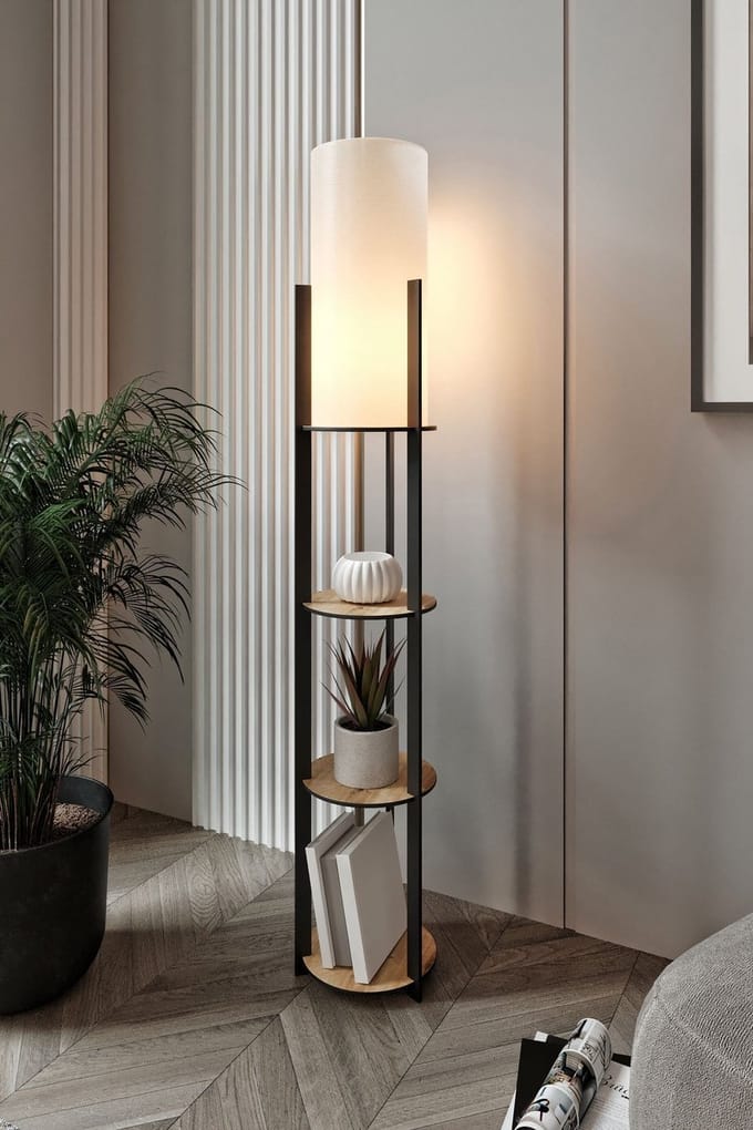 Asir - Vloerlamp - Eik - Knutselpapier en MDF-behuizing - 17 x 135 x 17 cm