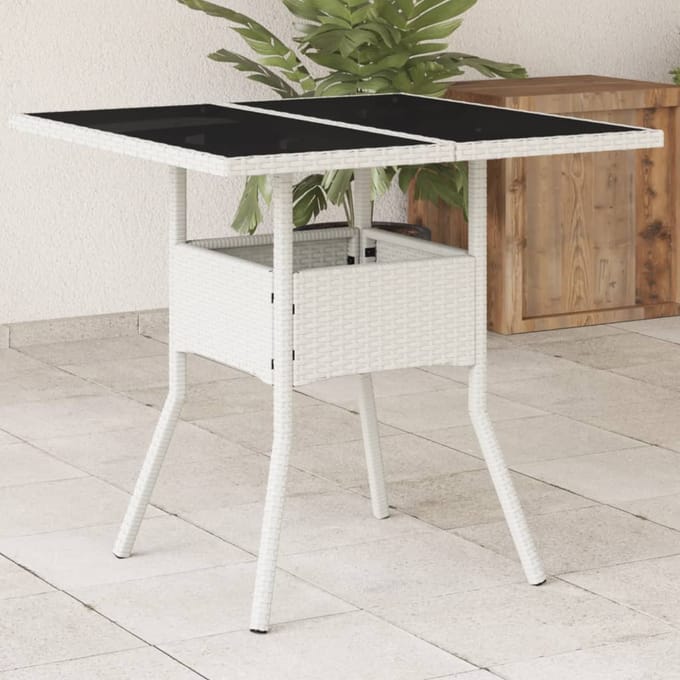 vidaXL - Tuintafel - met - glazen - blad - 80x80x75 - cm - poly - rattan - wit