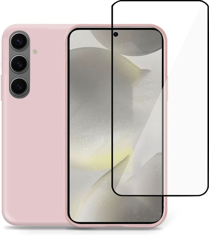 Hoesje + Screenprotector geschikt voor Samsung Galaxy S24 Plus – Full Screen Tempered Glass - Liquid Back Case Cover Rose