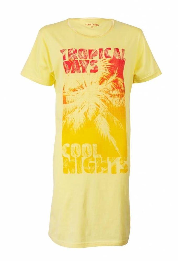 Temptation Dames Nachthemd - 100% Katoen - Print - Geel - Maat 3XL