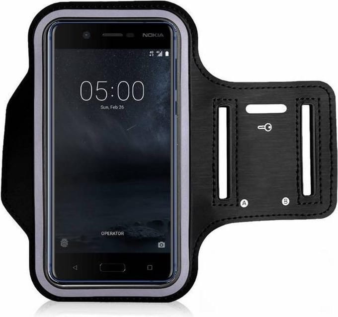 Zwart Sportarmband Hardloopband Pearlycase Hoesje Geschikt voor Nokia 5