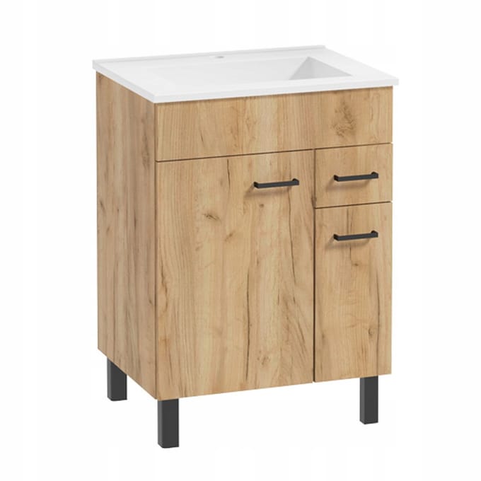 STAMAR - Wastafelmeubel 60 cm - badkamermeubel met wastafel - eiken craft goud - staand - 1 lade