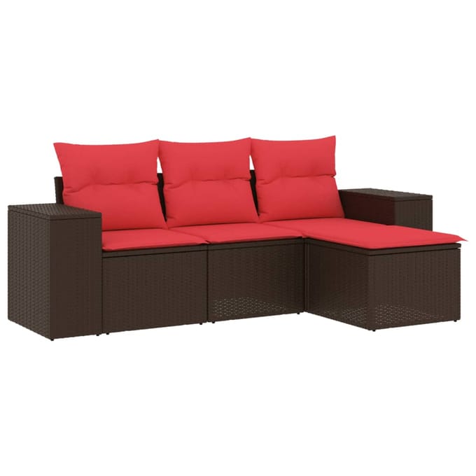 vidaXL - 4-delige - tuinbankset - met - kussens, - bruin - polyrotan