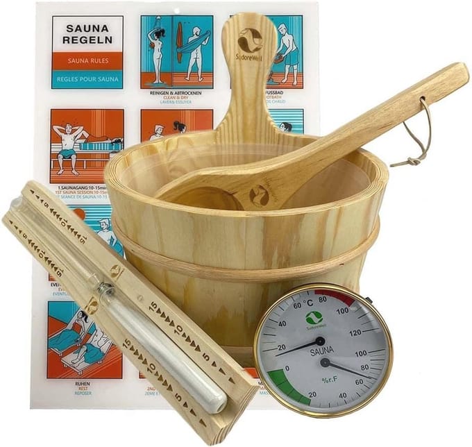 Premium 6-delige sauna-accessoireset van natuurlijk grenenhout