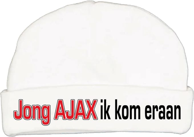 Babymutsje met de tekst: Jong AJAX ik kom eraan !