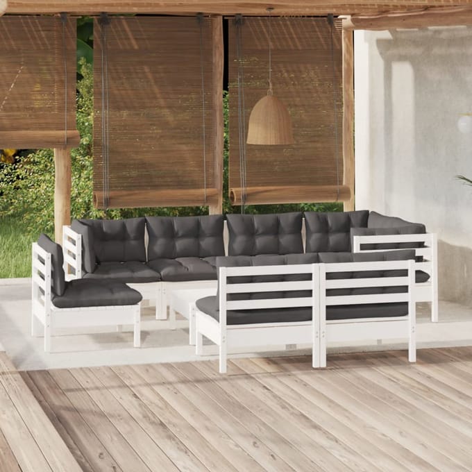 vidaXL - 9-delige - Loungeset - met - kussens - massief - grenenhout - wit