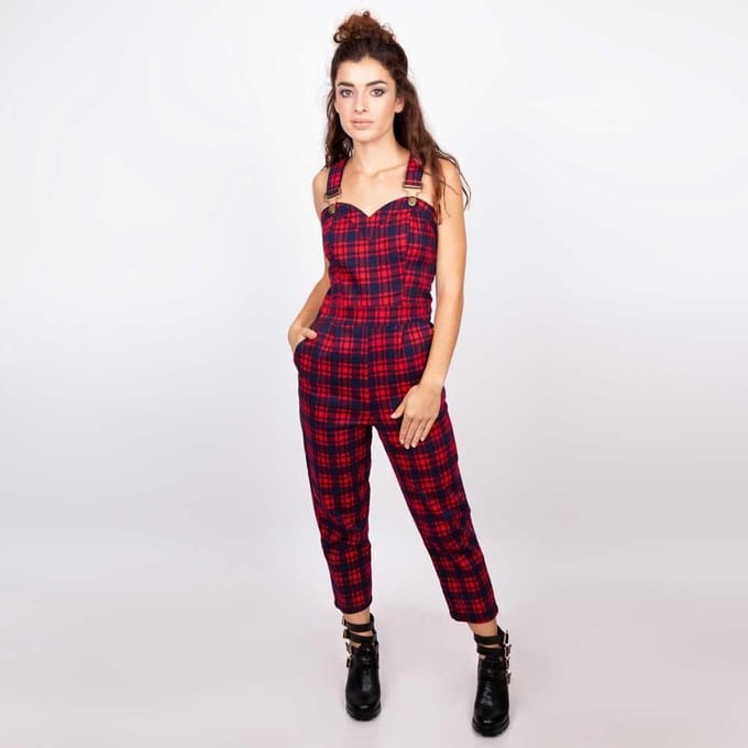 Jawbreaker Just Checking Plaid Dames Tuinbroek - rood - M