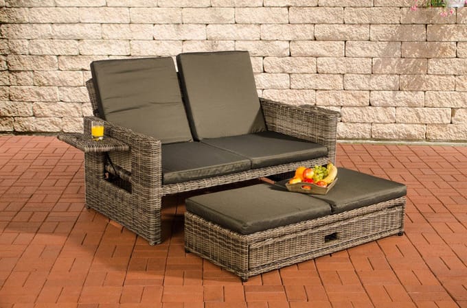 CLP Ancona - Loungebank - 5mm Poly-rotan grijs gevlekt antraciet