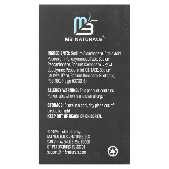 M3 Naturals, Retainer Cleaner, Overnight + Whitening, Extra Strength, Mint, 120 Tablets white