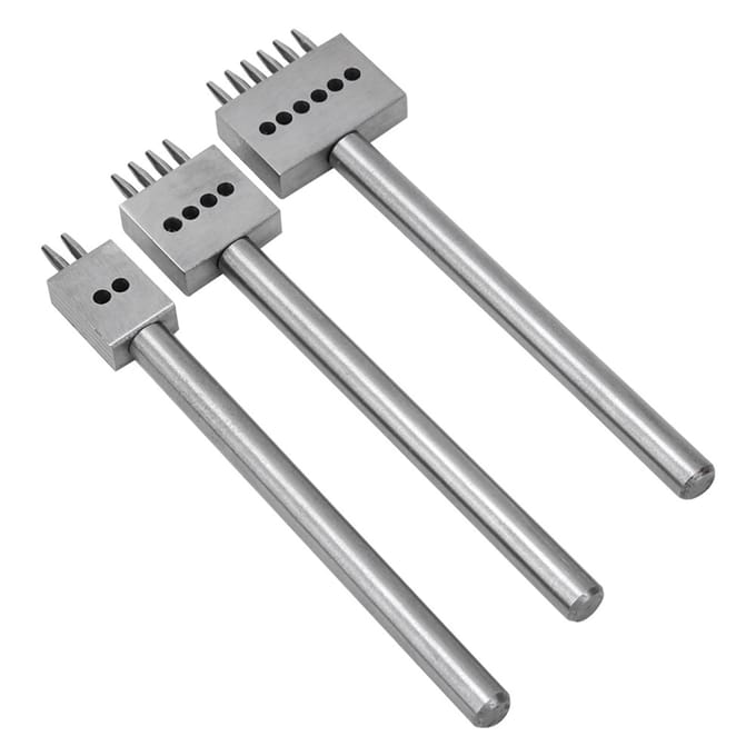 3 Stuks Prong Beitel Zilver Gereedschapsstaal 2 4 6 Tanden DIY Handgemaakt Leer Gat Pons(6 mm ) gray
