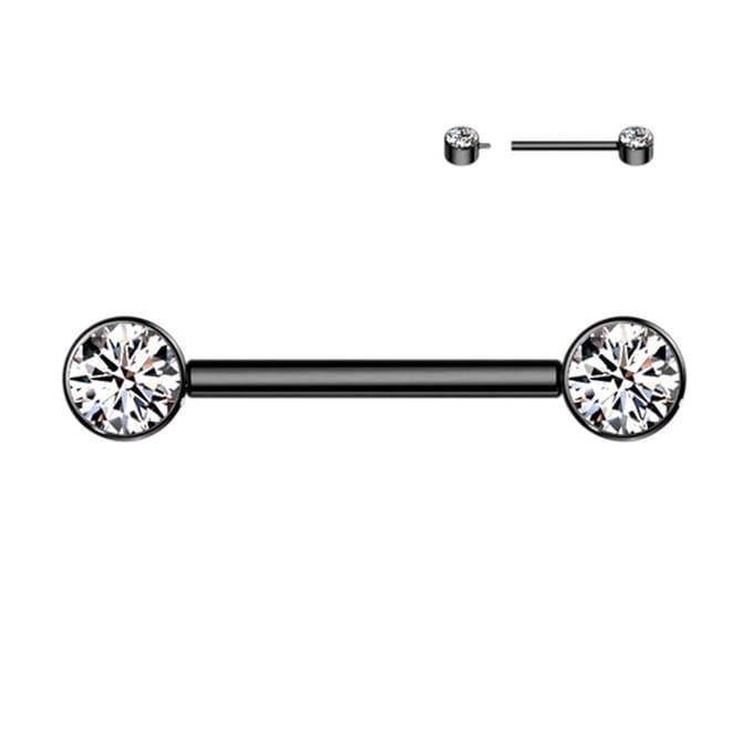 Piercing titanium platte bal ingelegde steen 1.6x14 - zwart - LMPiercings