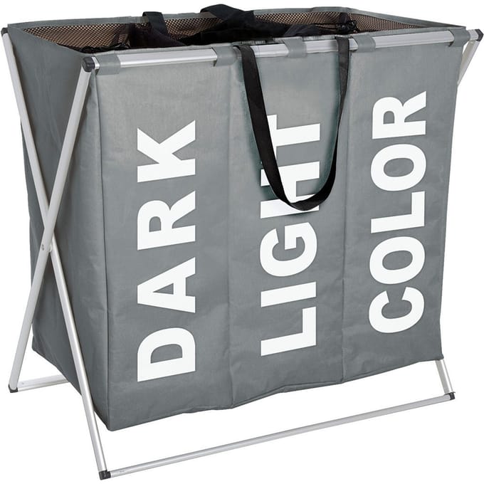 WENKO Trio Wasmand Grijs - 130L - 3 Vakken - Polyester