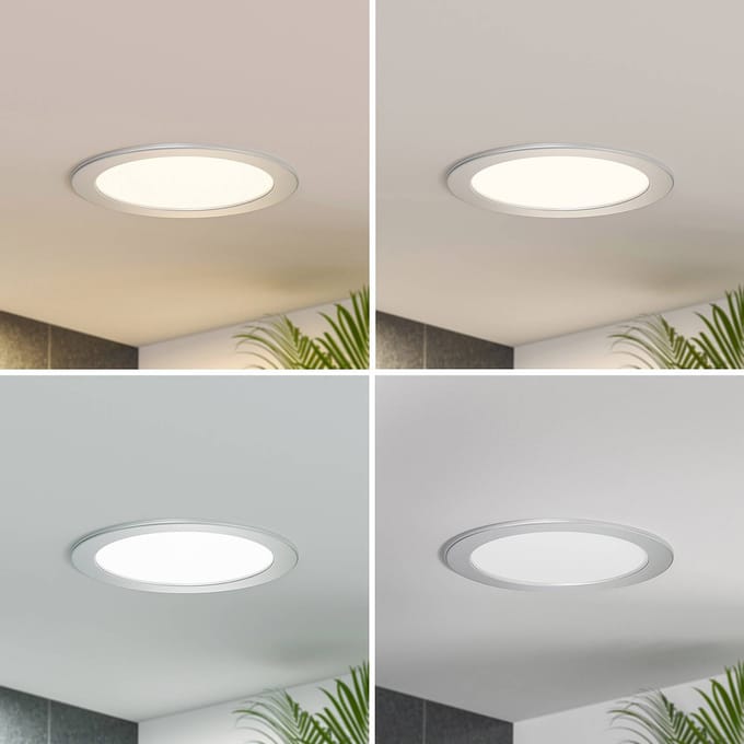 Prios LED inbouwlamp Cadance, zilver, 22 cm, CCT, IP44