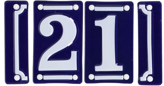 Best for Boots huisnummer 21 met sierrand - Oudhollands - emaille - blauw/wit