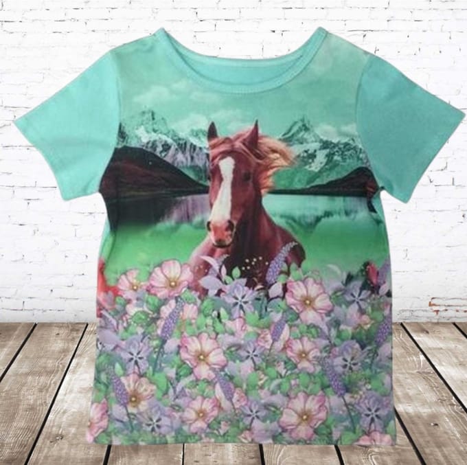 Mint meisjes shirt met paarden - Groen - 98/104