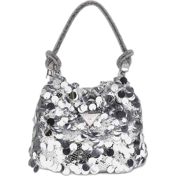 GUESS Avondtas Schoudertas Holiday Shine Pochette Mini Silver Zilverkleurig