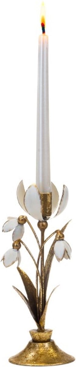 Goodwill Kaarsenhouder Sneeuwvlokjes Goud-Crème H 25 cm