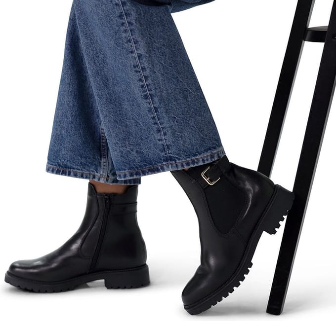 No Stress - Dames - Zwarte leren chelsea boots met gesp - Maat 36