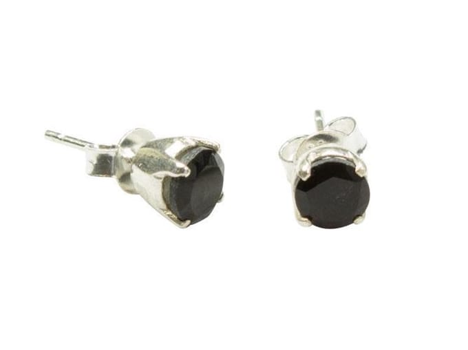 Zilveren knop oorbellen Onyx 925 zilver