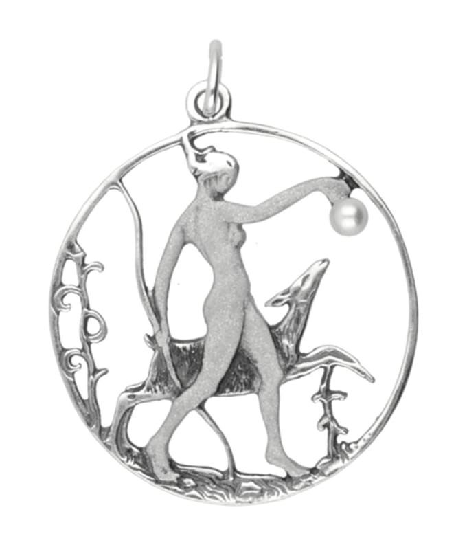Zilveren Vrouw in ring met glasparel Art Nouveau Jugendstil hanger