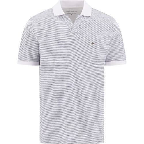 Fynch-Hatton Polo No Buttons Slub Cotton Stripe Wit / male