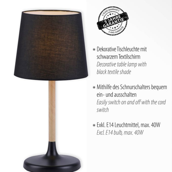 JUST LIGHT. GmbH Nima tafellamp met zwarte stoffen kap