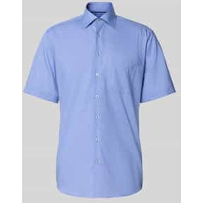 ETERNA modern fit overhemd korte mouw - structuur - middenblauw - Strijkvrij - Boordmaat: 40 (EU maat: M)