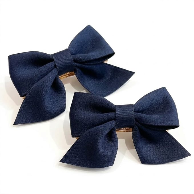 Donkerblauw strik haar accessoire set – satijn look haarstrik voor dames – compacte dubbele strik clips – set van 2 stuks