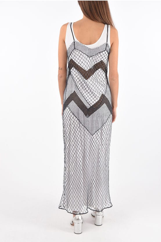 MM1 mesh maxi-jurk met onderrok aan de binnenkant in blauw